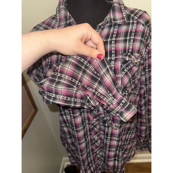 Bit & Bridle Shirt Womens XL Western Pearl Snap Plaid Long Sleeve - Picture 3 of 4